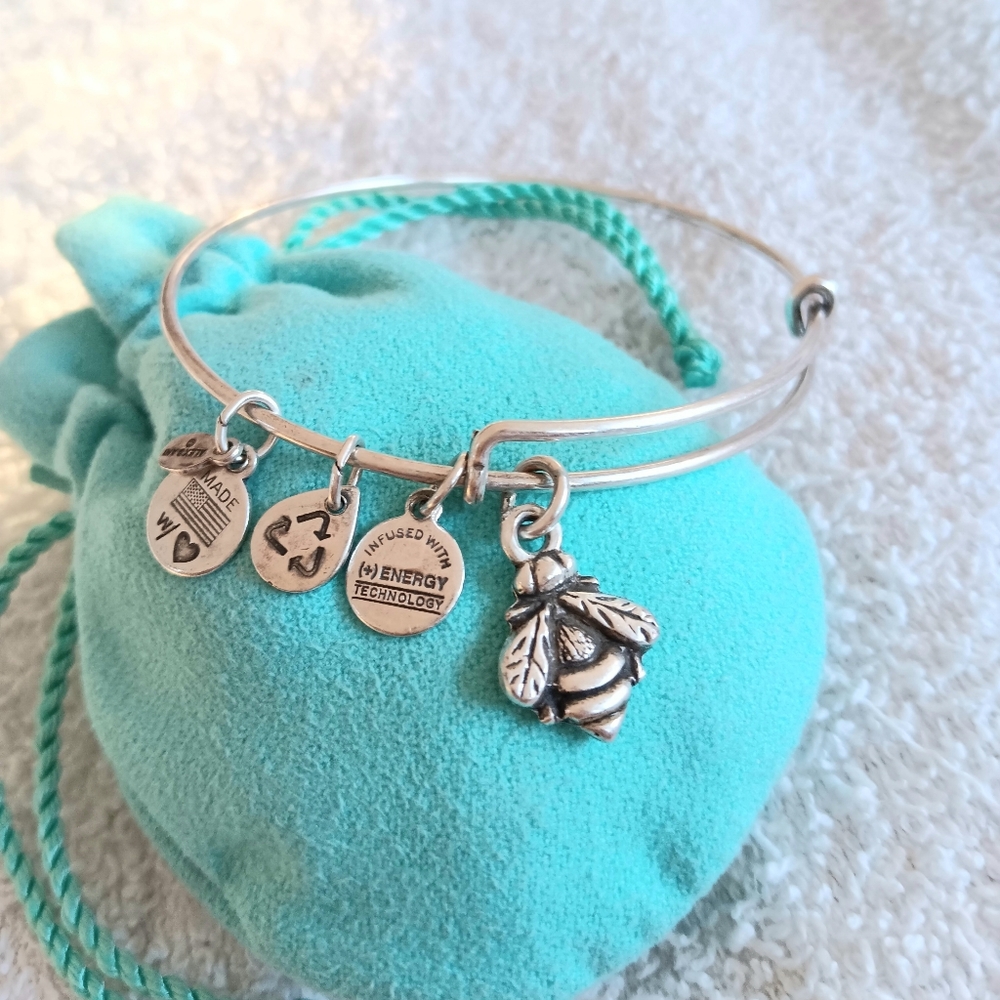 Alex and Ani BUMBLE BEE Silver Charms Bracelet adjustable Size